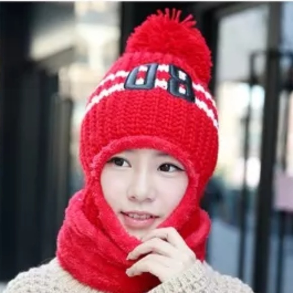 Accessories - Fleece Lined Red Balaclava Knit Ski Mask Beanie